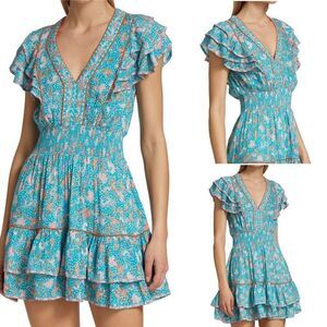 ✨NWT Poupette St Barth Camila Floral Duck Green Canary Ruffled Mini Dress